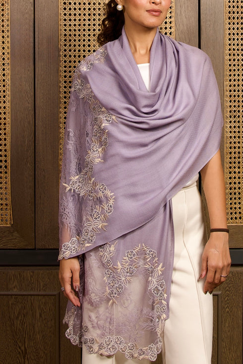 Dusky Lace Blossom | Embroidered Wool Silk Stole