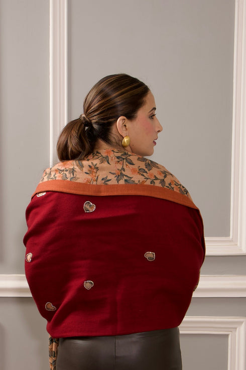 Reversible Print Twist | Embroidered Wool Silk Stole