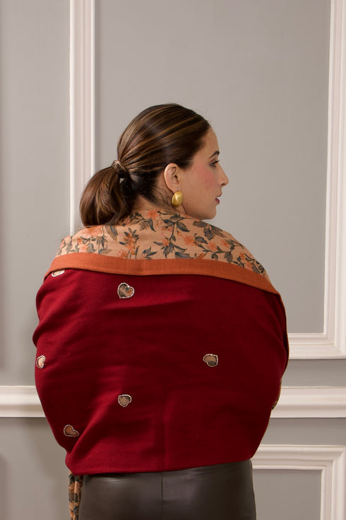 Reversible Print Twist | Embroidered Wool Silk Stole