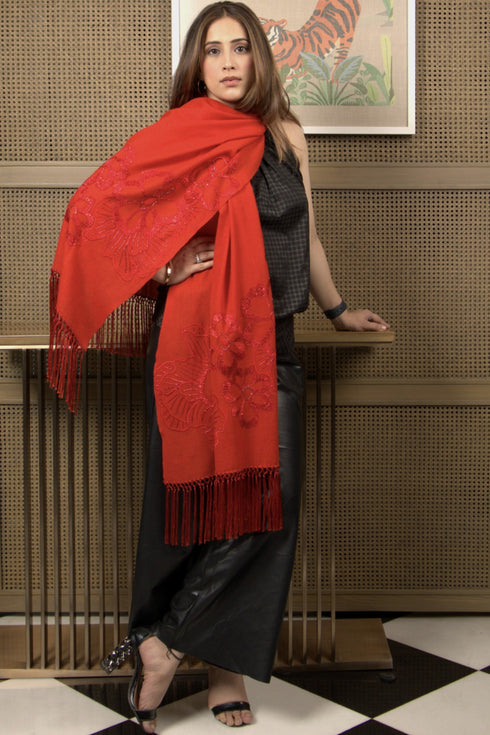 Shimmy Shimmer | Embroidered Wool Silk Stole