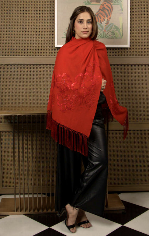 Shimmy Shimmer | Embroidered Wool Silk Stole