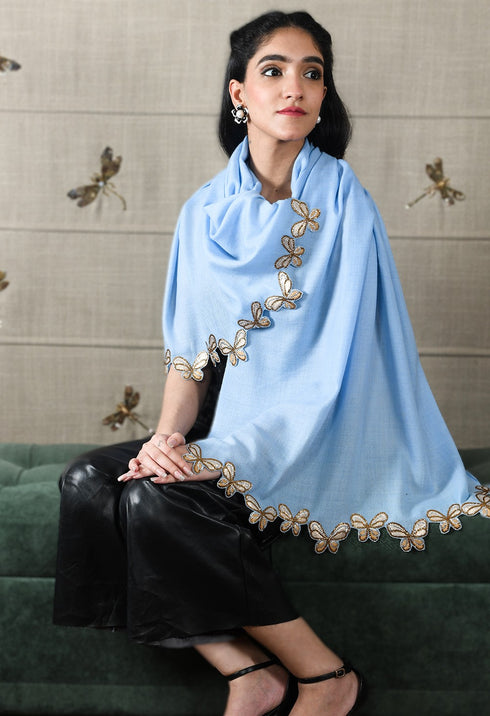 Shimmer Wings | Embroidered Wool Silk Stole