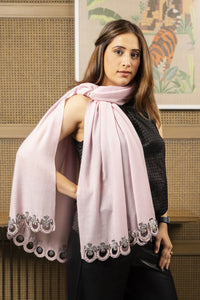 Crystal Floral Rings | Embroidered Wool Silk Stole