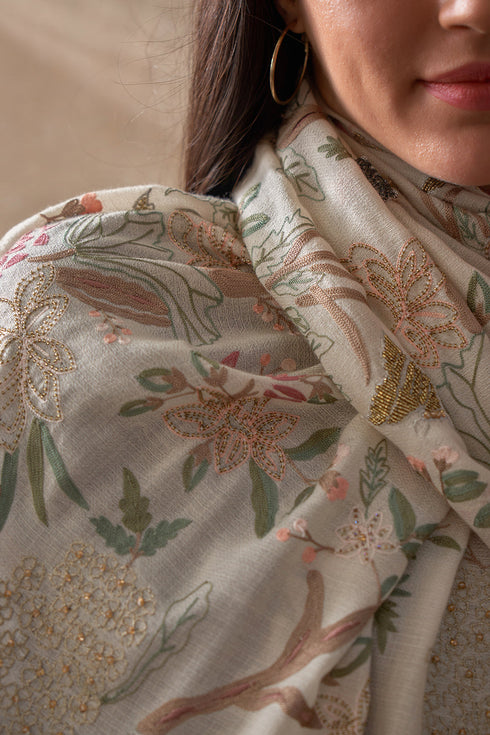 Enchanted Forest Embroidered Pure Cashmare Stole