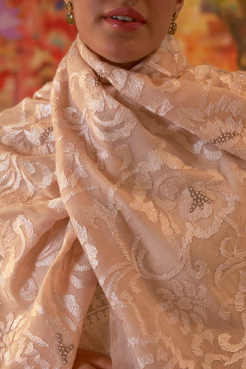 The Royal Shimmer Embroidered Pure Cashmare Stole