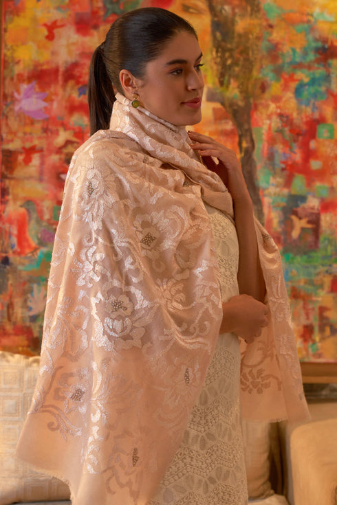 The Royal Shimmer Embroidered Pure Cashmare Stole