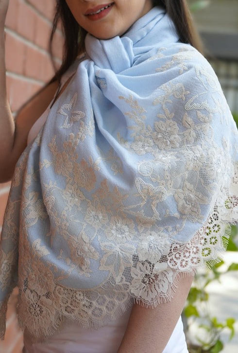 Enchanted Border | Embroidered Wool Silk Stole