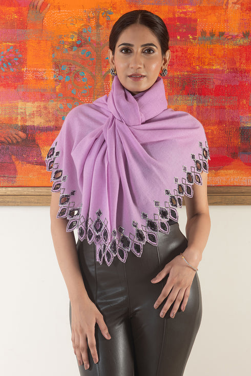 Crystal Cascade Danglers | Embroidered Wool Silk Stole