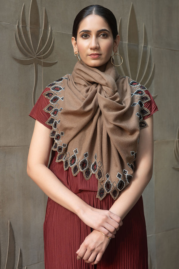 Crystal Cascade Danglers | Embroidered Wool Silk Stole