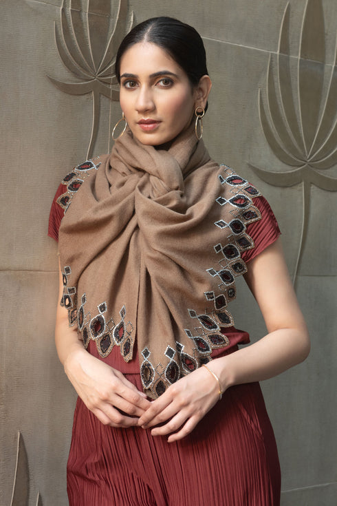 Crystal Cascade Danglers | Embroidered Wool Silk Stole