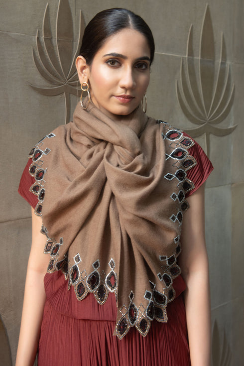 Crystal Cascade Danglers | Embroidered Wool Silk Stole