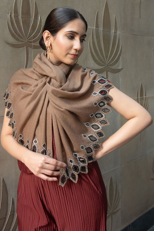 Crystal Cascade Danglers | Embroidered Wool Silk Stole