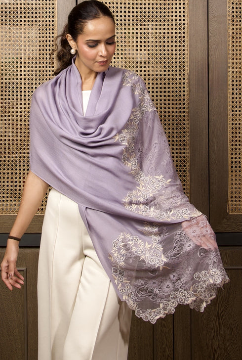 Dusky Lace Blossom | Embroidered Wool Silk Stole