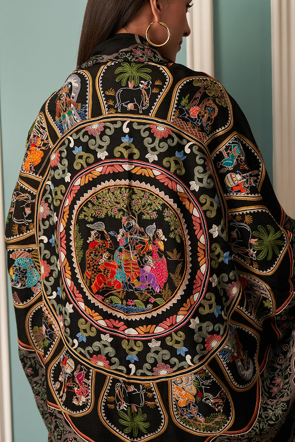 Krishna Brij Gopala | Embroidered Pure Cashmere Stole