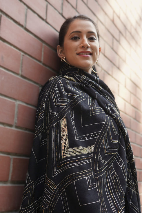 Aztec Gold | Embroidered Pure Cashmere Stole