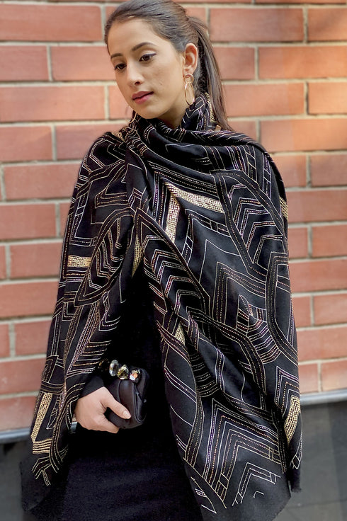 Aztec Gold | Embroidered Pure Cashmere Stole