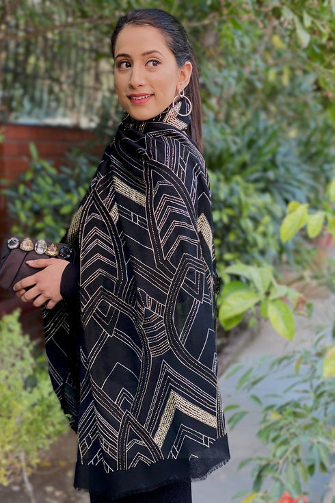 Aztec Gold | Embroidered Pure Cashmere Stole