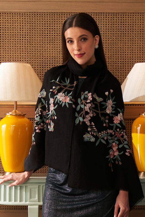 A Garden Diary | Embroidered Fine Merino Wool Stole