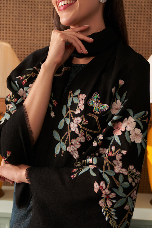 A Garden Diary | Embroidered Fine Merino Wool Stole