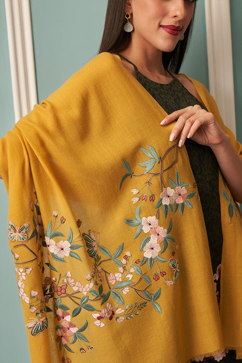 A Garden Diary | Embroidered Fine Merino Wool Stole