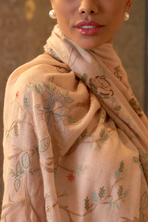 Let It Bloom Embroidered Pure Cashmare Stole