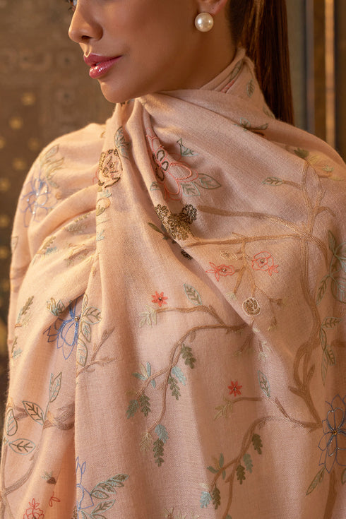 Let It Bloom Embroidered Pure Cashmare Stole