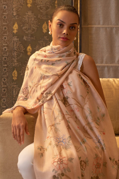 Let It Bloom Embroidered Pure Cashmare Stole