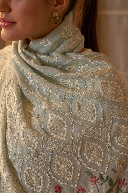 Queen's Lake | Embroidered Pure Cashmere Stole