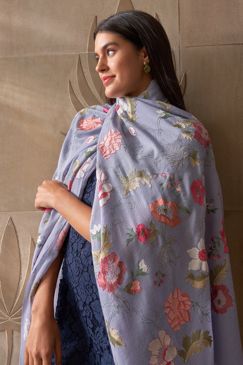 Perfect Bloom Embroidered Pure Cashmare Stole