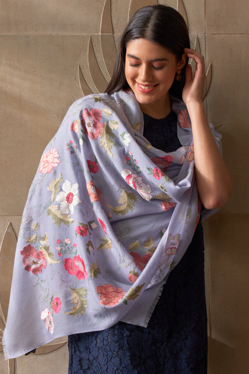Perfect Bloom Embroidered Pure Cashmare Stole