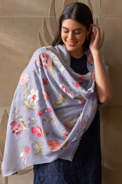 Perfect Bloom Embroidered Pure Cashmare Stole