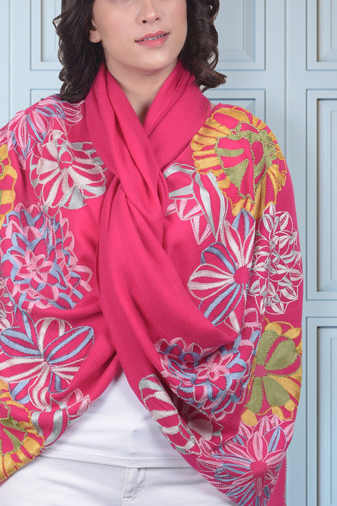 Caribbean Bouquet | Embroidered Fine Merino Wool Stole