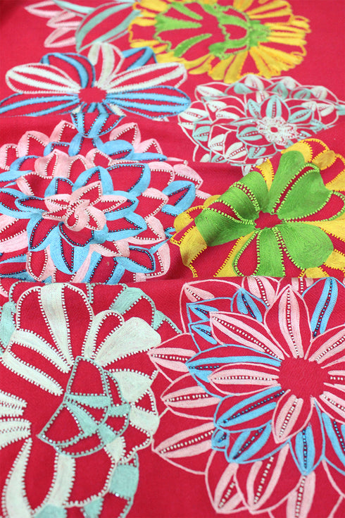 Caribbean Bouquet | Embroidered Fine Merino Wool Stole
