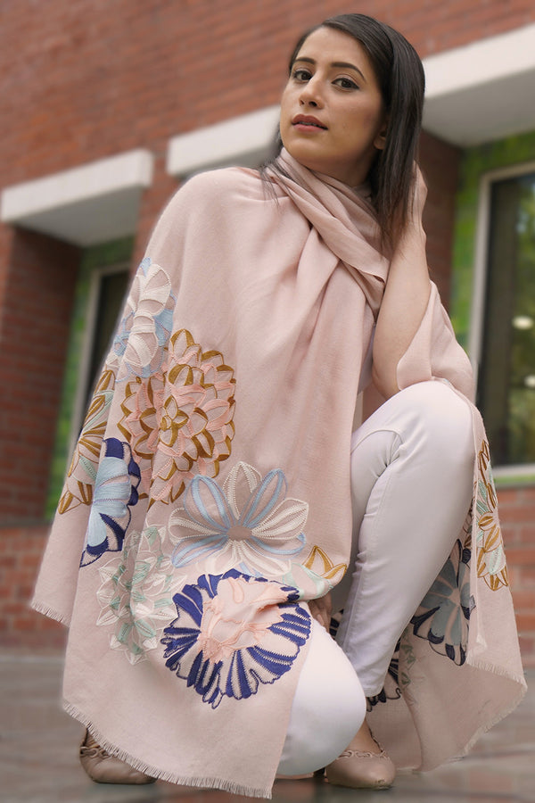 Caribbean Bouquet | Embroidered Fine Merino Wool Stole