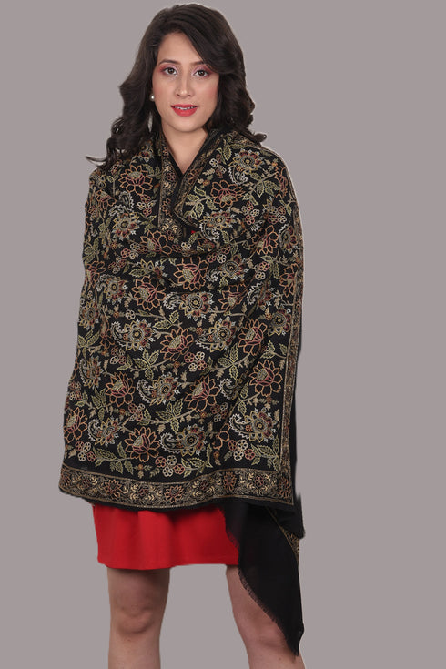 A Golden Story | Embroidered Pure Cashmere Shawl