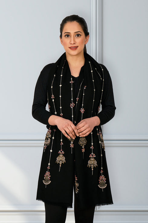 Jewelled Affair | Embroidered Fine Merino Wool Stole