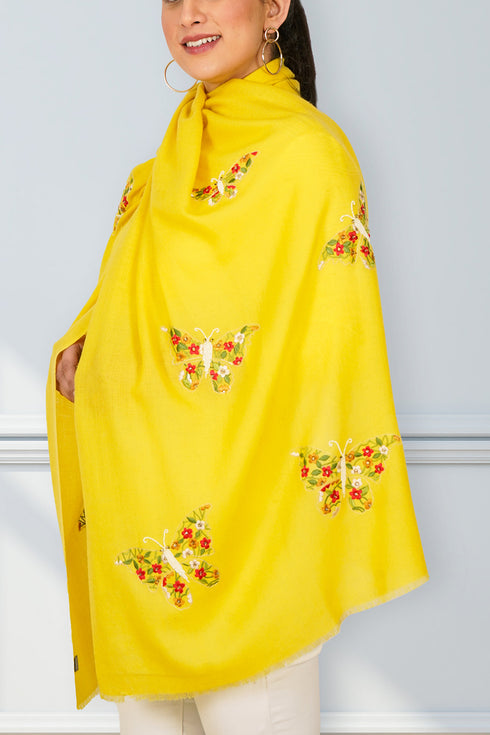 Flirty Flutter | Embroidered Fine Merino Wool Stole