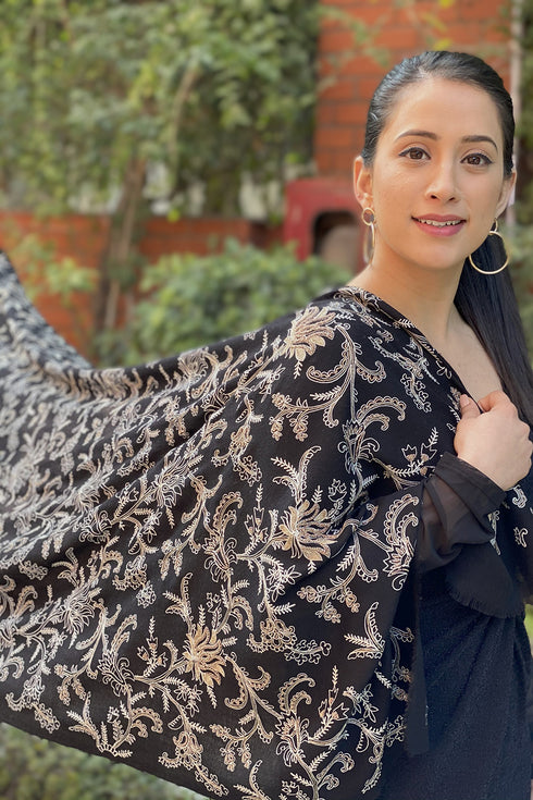 Princess Lotus | Embroidered Pure Cashmere Stole