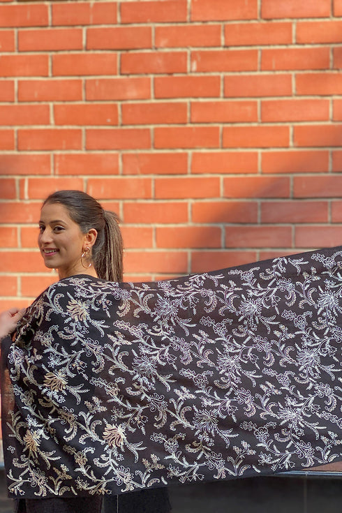 Princess Lotus | Embroidered Pure Cashmere Stole