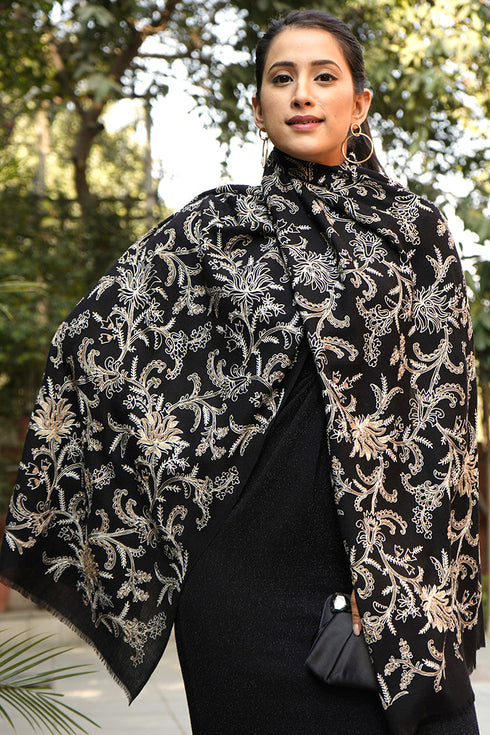 Princess Lotus | Embroidered Pure Cashmere Stole