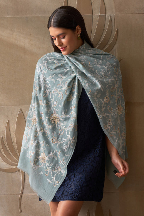 Princess Lotus | Embroidered Pure Cashmere Stole