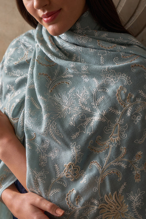 Princess Lotus | Embroidered Pure Cashmere Stole