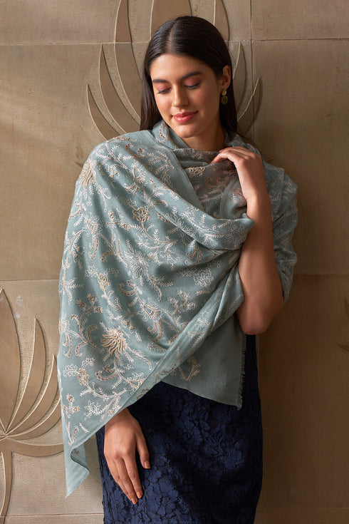 Princess Lotus | Embroidered Pure Cashmere Stole