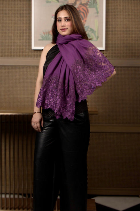 A Rose Filigree | Embroidered Wool Silk Stole