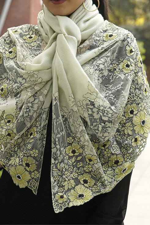 Floral Inlay Surprise | Embroidered Wool Silk Stole