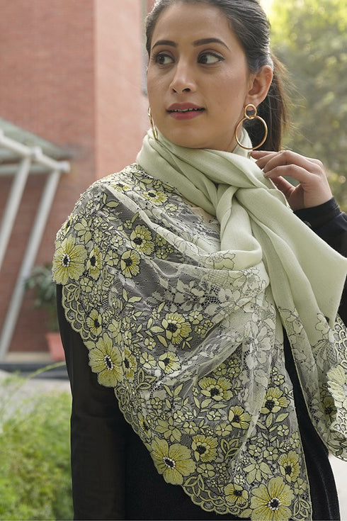 Floral Inlay Surprise | Embroidered Wool Silk Stole