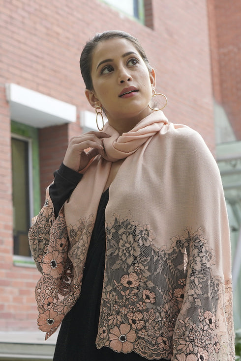 Floral Inlay Surprise | Embroidered Wool Silk Stole