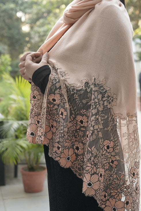 Floral Inlay Surprise | Embroidered Wool Silk Stole