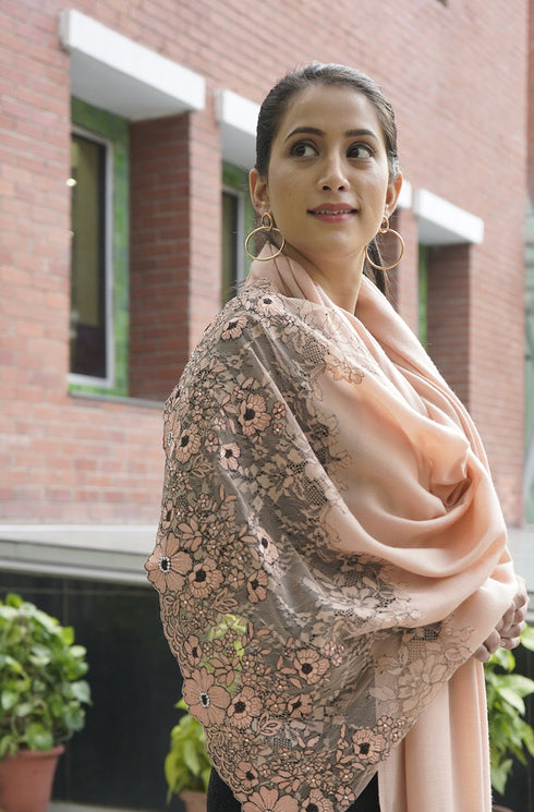 Floral Inlay Surprise | Embroidered Wool Silk Stole