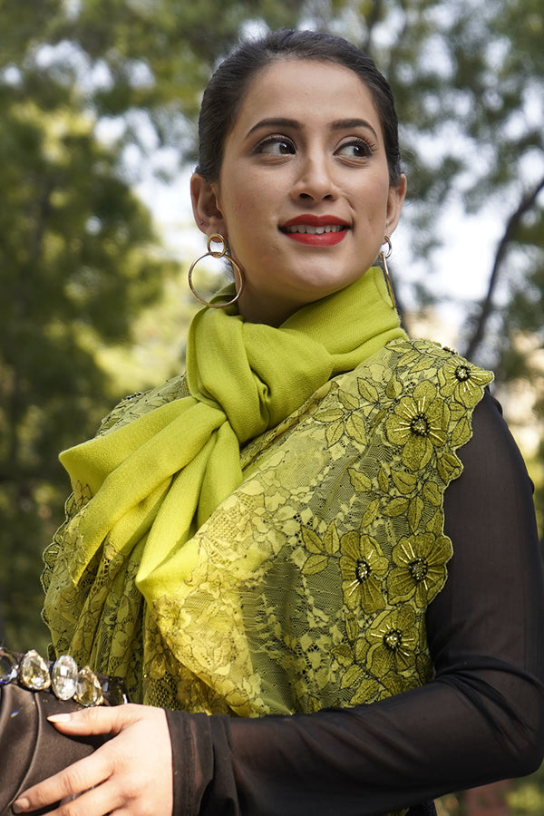 Floral Inset | Embroidered Fine Merino Wool Stole